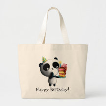 Panda mignon d'anniversaire avec le gâteau sac