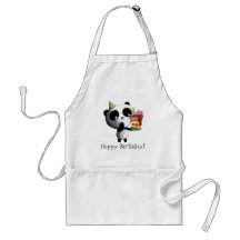 Panda mignon d'anniversaire avec le gâteau tablier