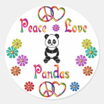 PANDAS D'AMOUR DE PAIX AUTOCOLLANT ROND