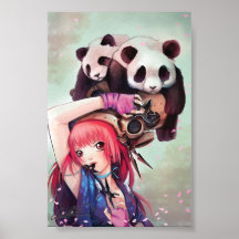 Pandas de Ninja de pêche Posters