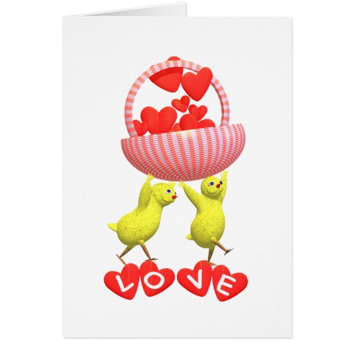 Panier de coeurs d'amour de poussins de Valentine Cartes De Vœux