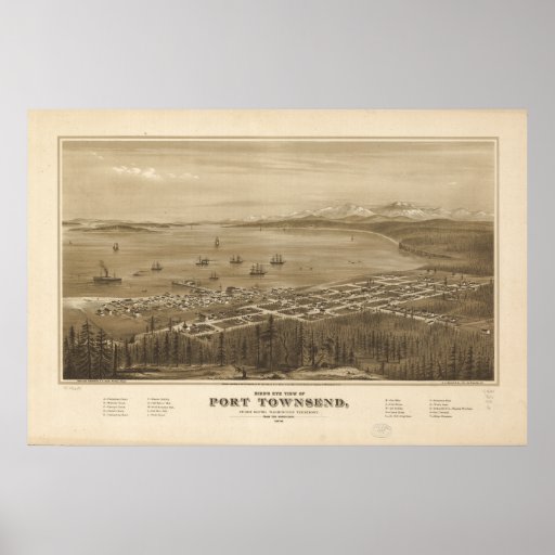 Panorama antique de Townsend Washington 1878 de po Affiches