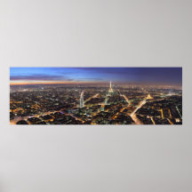 Panorama Paris France la nuit Affiche