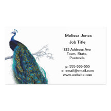 Paon bleu avec de belles plumes de queue carte de visite