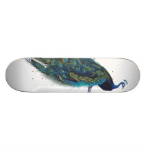 Paon bleu avec de belles plumes de queue skateboards