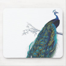 Paon bleu avec de belles plumes de queue tapis de souris