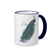 Paon bleu avec de belles plumes de queue tasse à café