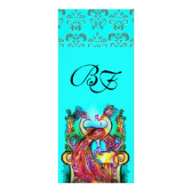 PAONS DANS LE MONOGRAMME TURQUOISE BLEU DE DAMASSÉ INVITATIONS