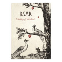 Paons vintages sur l'arbre d'amour faire-part personnalisé