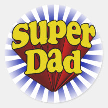 Papa superbe, super héros rouge/jaune/bleu autocollant rond
