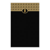 Papeterie noire de damassé de monogramme d'or papier à lettre personnalisé