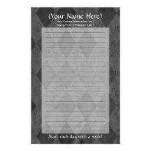 Papeterie personnelle à motifs de losanges noire papier à lettre personnalisé