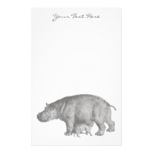 Papeterie vintage d'hippopotame papier à lettre personnalisé