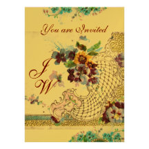 Papier métallique d'OR de MONOGRAMME de ROMANTİCA  Invitations