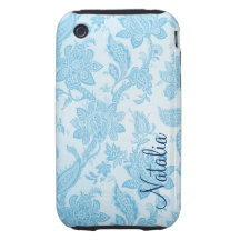 Papier peint floral bleu vintage élégant personnal étuis iPhone 3 tough 