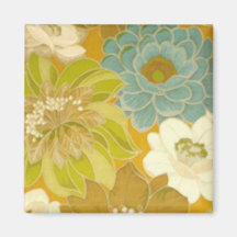 Papier peint floral vintage, vert de turquoise et  magnets pour réfrigérateur