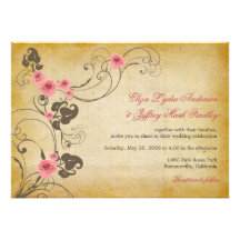 Papier vintage chic de roses de mariage floral ros invitations