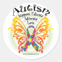 Papillon 3 d'autisme autocollant rond