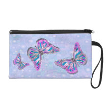Papillon argenté bleu rose élégant dragonne