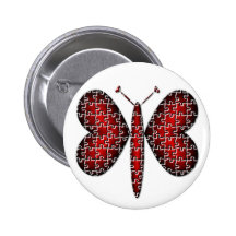 Papillon au néon rouge de coeurs de puzzle pin's avec agrafe