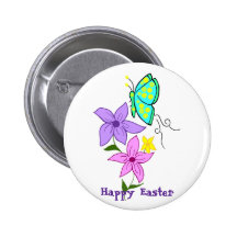 papillon avec des fleurs, bouton heureux de Pâques Badges