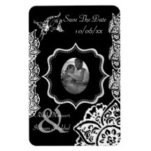 Papillon avec la fleur (henné) (blanc) magnets rectangulaire