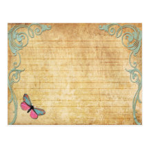 Papillon de cru de carte de recette de mariage cartes postales