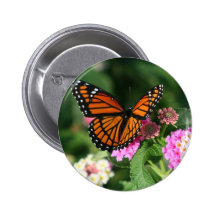 Papillon de monarque sur la fleur de Lantana Pin's Avec Agrafe