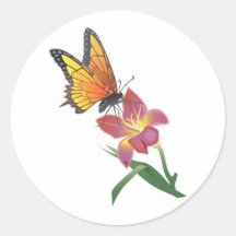 Papillon et fleur autocollants ronds
