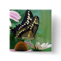 Papillon géant de machaon sur des fleurs badges publicitaires