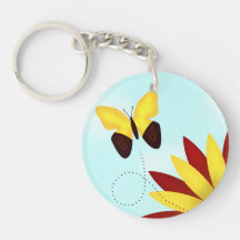 Papillon jaune et porte - clé rouge de fleur porte-clefs