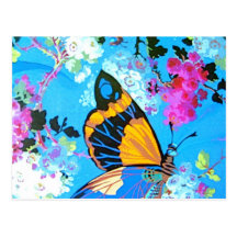 Papillon rose et bleu carte postale
