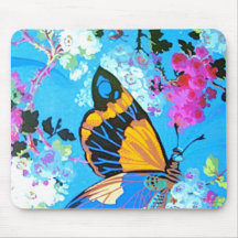 Papillon rose et bleu Mousepad Tapis De Souris