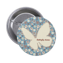 Papillon sur le motif bleu floral vintage pin's