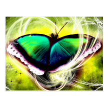 Papillon tourbillonnant bleu et vert cartes postales