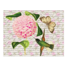 Papillon vintage et Caryophyllus de colibri Cartes Postales