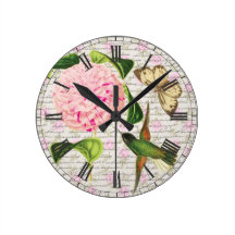 Papillon vintage et Caryophyllus de colibri Horloges Murales