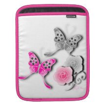 Papillons élégants et roses roses et argentés poches pour iPad