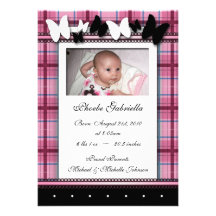 Papillons et annonces de naissance de plaid carton d'invitation