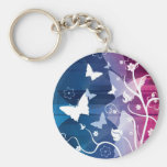 Papillons et fleurs pourpres et blancs Keychain Porte-clés