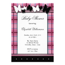 Papillons et invitations de baby shower de plaid