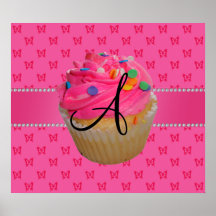Papillons roses de rose de petit gâteau de monogra poster