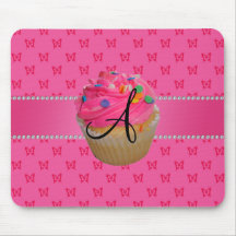 Papillons roses de rose de petit gâteau de monogra tapis de souris