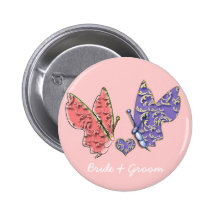 Papillons roses et bleus de jeune mariée et de mar badges avec agrafe