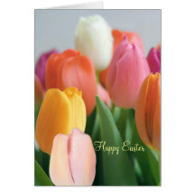 Pâques. Tulipes de ressort. Salutations Cartes De Vœux