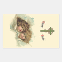 Pâques vintage, ciel angélique de nuages d'anges autocollant en rectangle