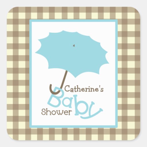 Parapluie de baby shower et guingan bleus de Brown Adhésifs