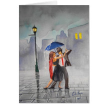 PARAPLUIE DE COUPLES DE DANSE CARTE DE VŒUX
