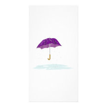 Parapluie pourpre sous la pluie cartes de vœux avec photo