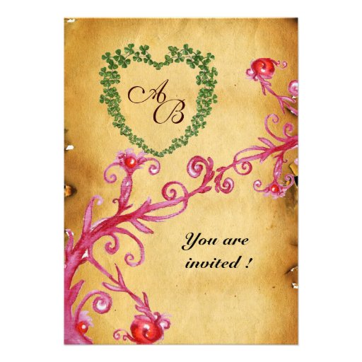 Parchemin MAGIQUE de MONOGRAMME de COEUR de SHAMRO Invitations Personnalisées